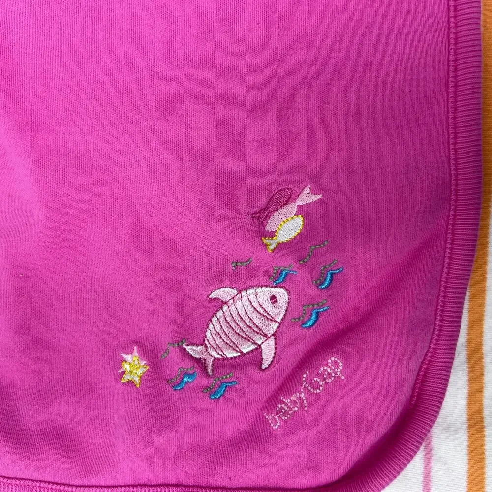Baby‎ Gap Vintage Blanket Cotton Reversible Pink Striped Tropical Fish 2003